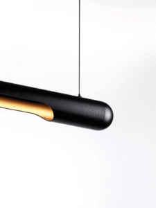 Modern matte black linear LED chandelier tube for the dining room