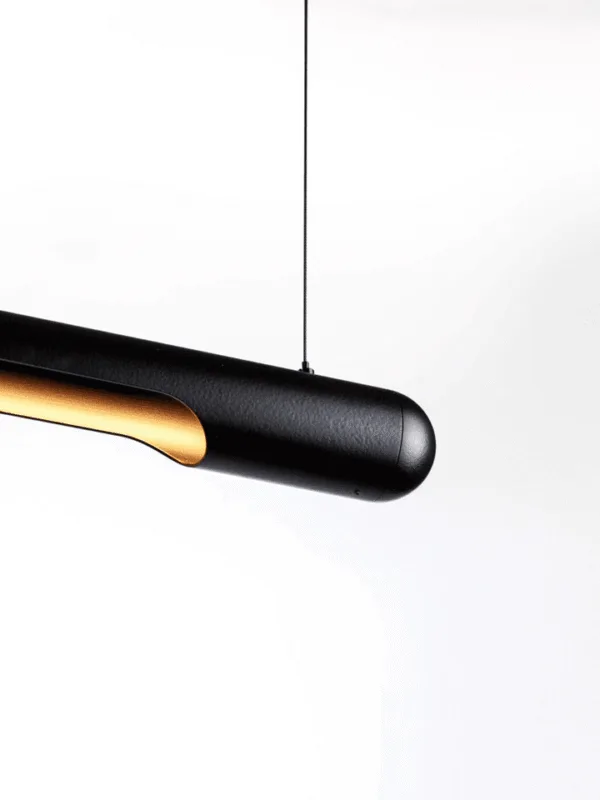 Modern matte black linear LED chandelier tube for the dining room