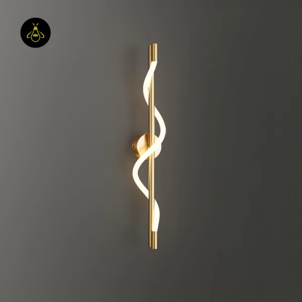Spiral linear wall light glowing warm 3000K on a dark grey wall