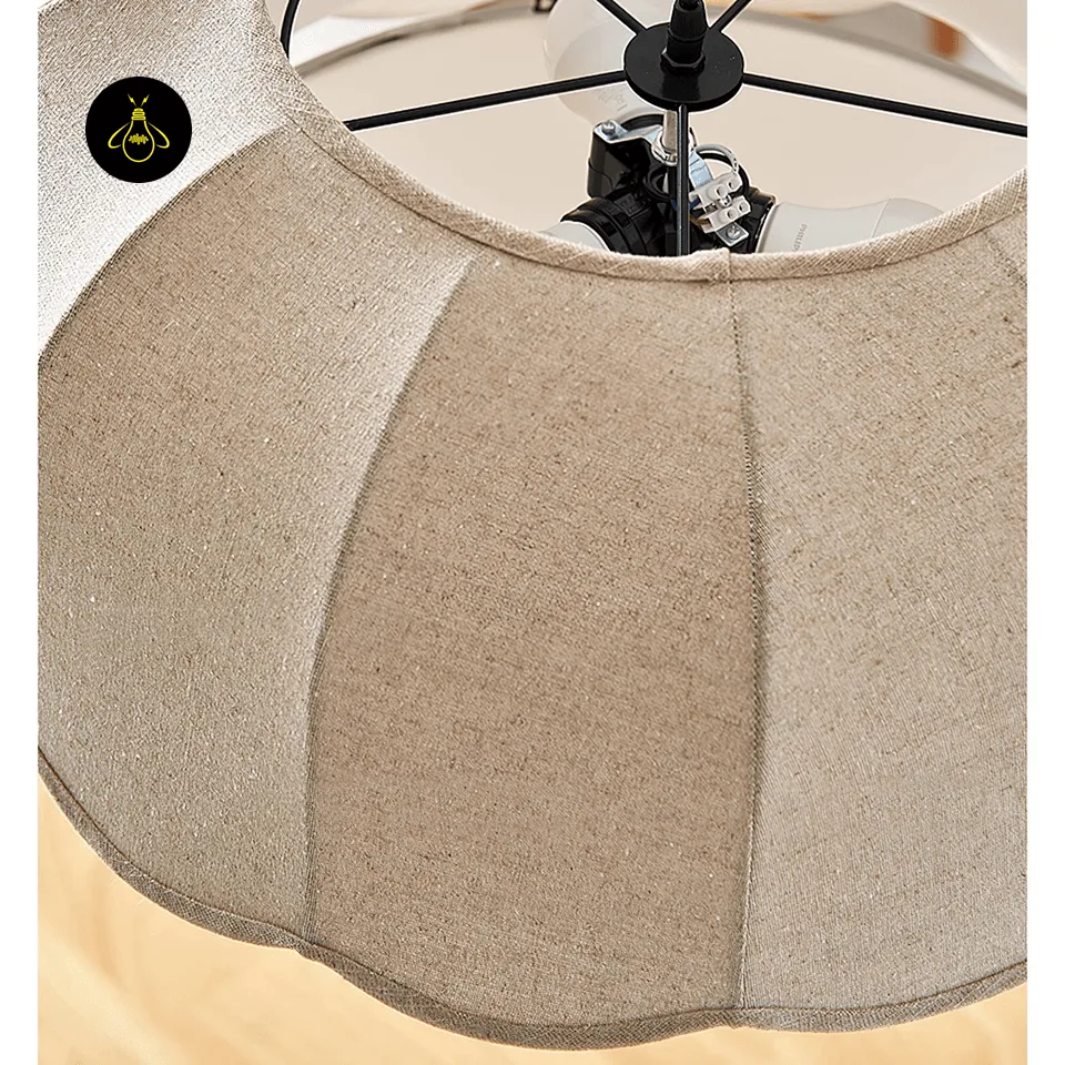 Fabric Pendant Light – Scalloped Beige Linen Shade, 45 cm 7 Underside of a beige fabric pendant light showing the white diffuser and E27 fitting