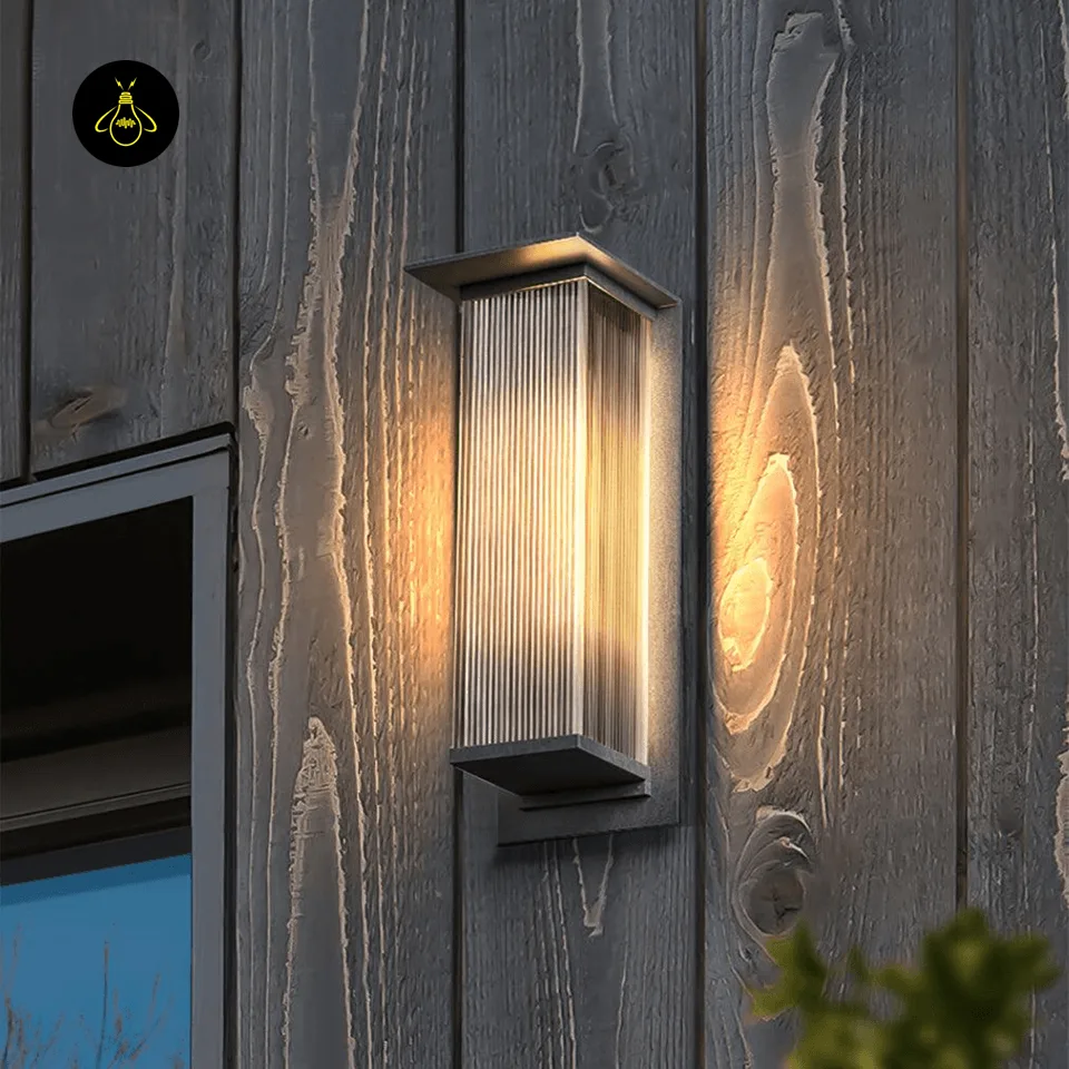 Modern Outdoor Wall Light - Premium 51 cm Oleron Sconce 9 Modern outdoor wall light casting soft warm ambient glow through ribbed diffuser