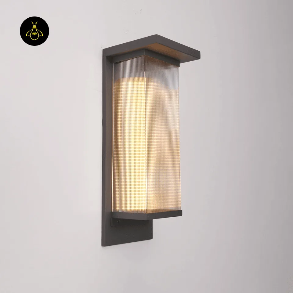 Modern Outdoor Wall Light - Premium 51 cm Oleron Sconce 11 Modern outdoor wall light with ribbed acrylic diffuser on a modern patio boundary wall