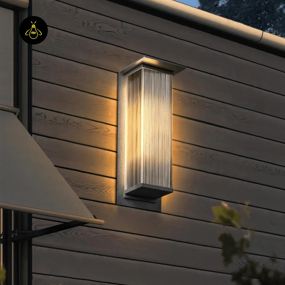 Modern Outdoor Wall Light - Premium 51 cm Oleron Sconce 10 Modern outdoor wall light illuminating a contemporary patio wall after dark