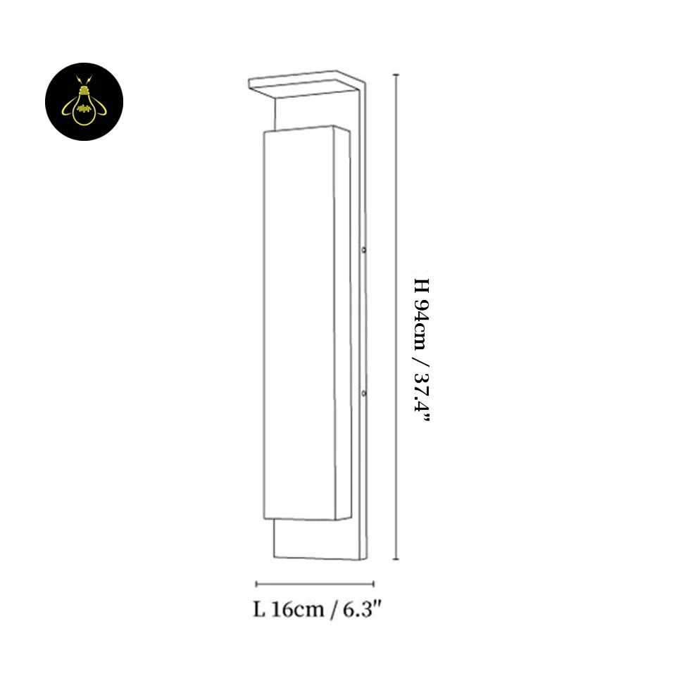 Weatherproof IP65 Outdoor Wall Light – Black Alabaster Sconce, 94 cm 8 Weatherproof IP65 outdoor wall light dimension diagram showing 94 cm height and 16 cm width