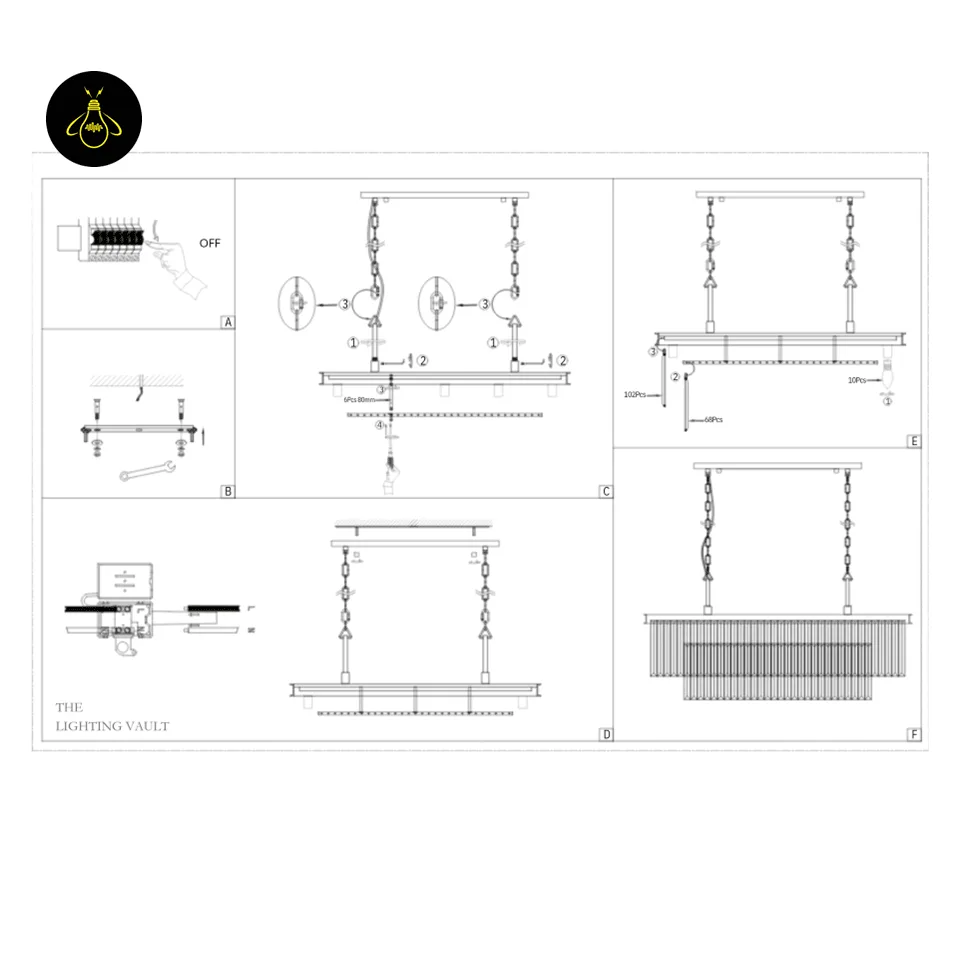 Rectangular Crystal Chandelier – Satin Gold 2-Tier Eternal Shine 18 Assembly detail of the satin gold crystal chandelier frame