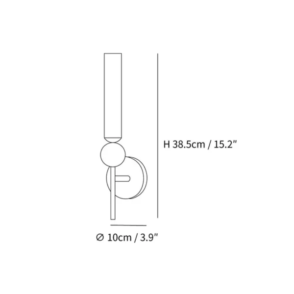 Marble wall sconce dimension drawing: H 38.5 cm, backplate diameter 10 cm