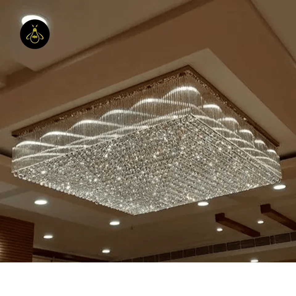Crystal flush mount chandelier light effect in a modern interior project
