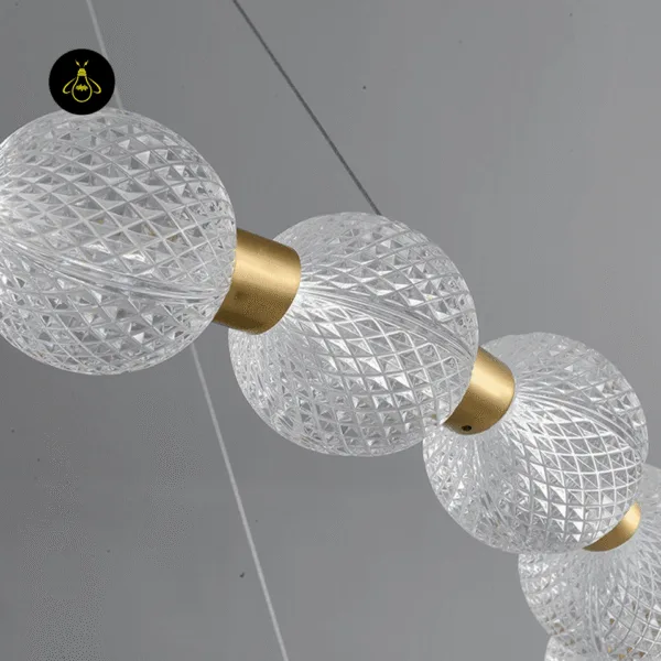 Integrated LED detail of the beaded ring chandelier opal borosilicate glass globe beads