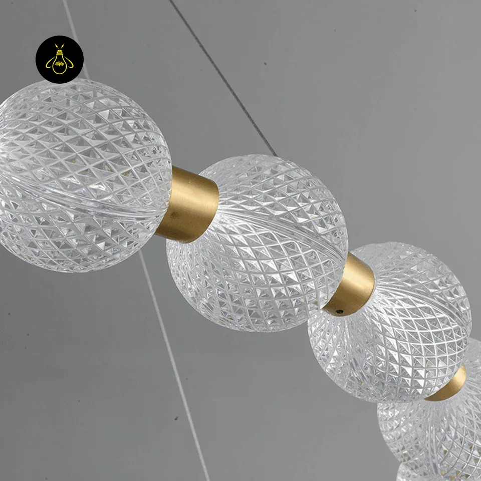 Beaded Ring Chandelier – Frosted Glass Globe LED Ring (62–102 cm) 8 Integrated LED detail of the beaded ring chandelier frosted glass globe beads