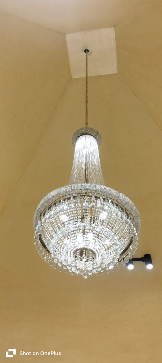 Maharaja-style chandelier for the temple area at SKA Divya Towers