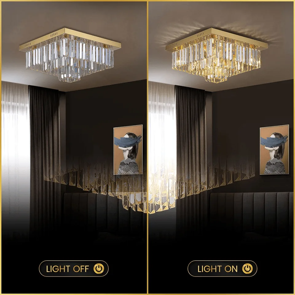 Rectangular Crystal Chandelier – Satin Gold 2-Tier Eternal Shine 20 Satin gold and clear crystal finish of the Eternal Shine chandelier