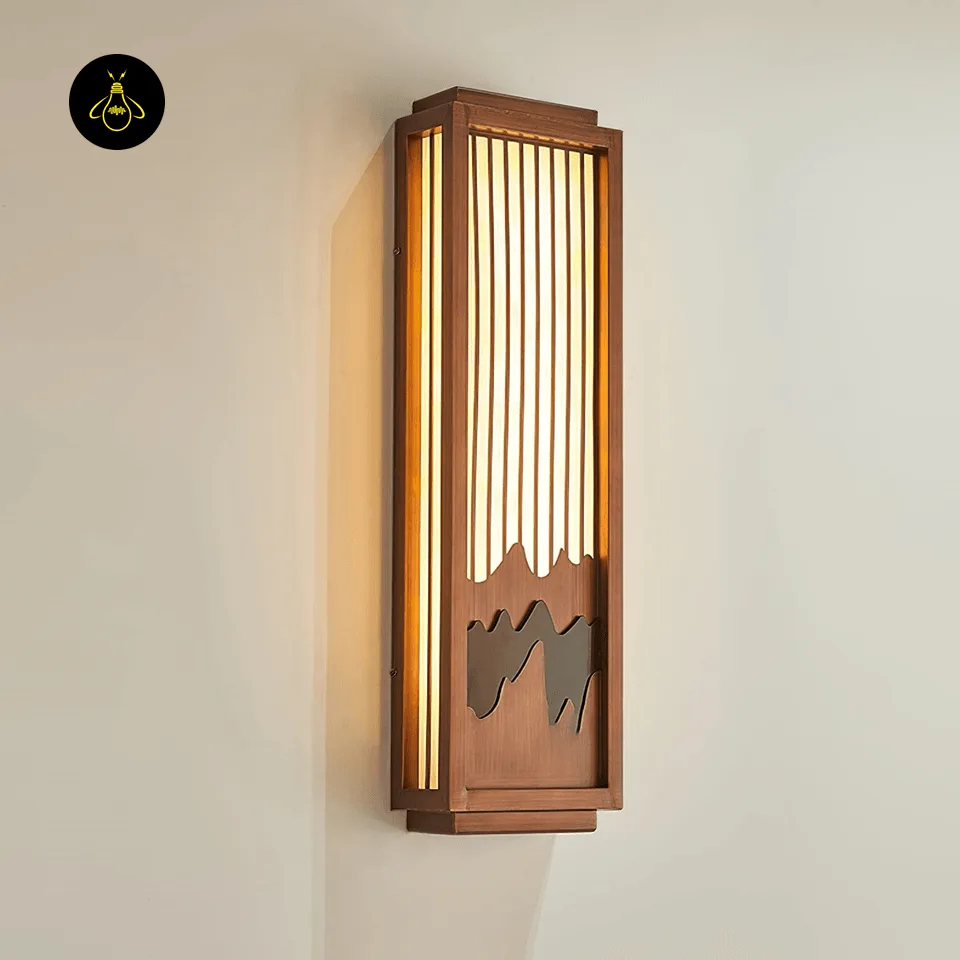 Garden Wall Lights - Premium 75 cm Alabaster Outdoor Sconce 3 Side view of a garden wall light showing the slim 10 cm brown metal body