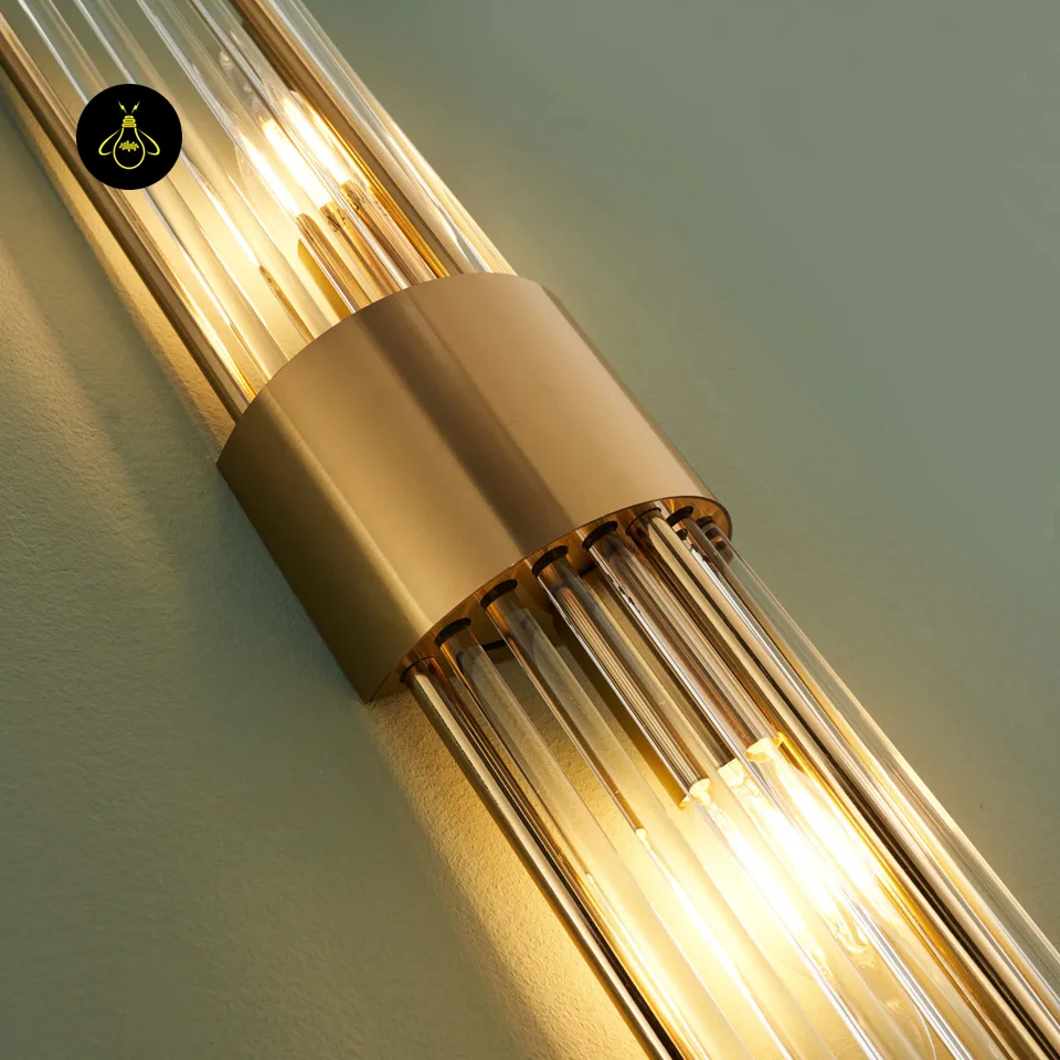 Art Deco Crystal Wall Light – Dania Half-Cylindrical Brass Sconce, 60 cm 10 Dimmable art deco crystal wall sconce at low brightness