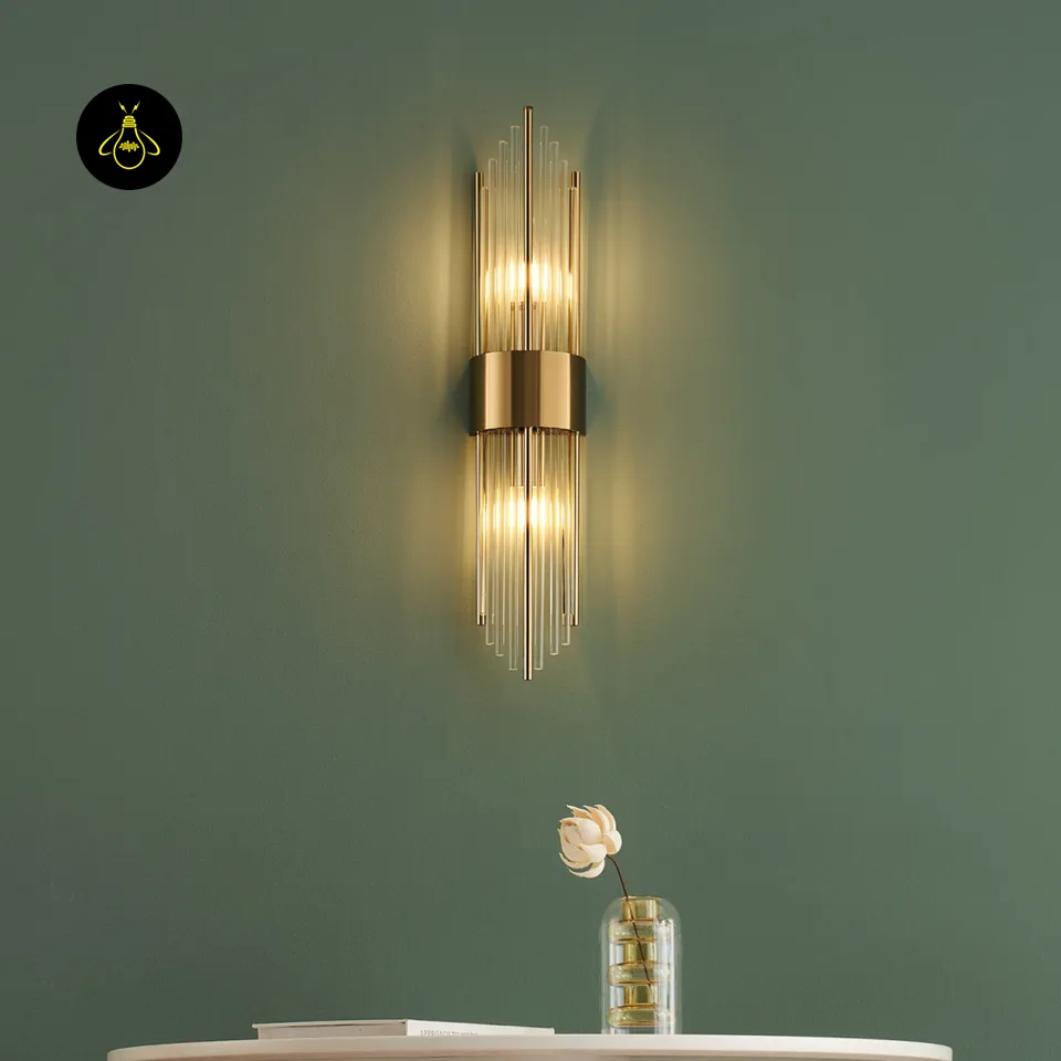 Art Deco Crystal Wall Light – Dania Half-Cylindrical Brass Sconce, 60 cm 11 Art deco crystal wall light side profile, 60 cm tall