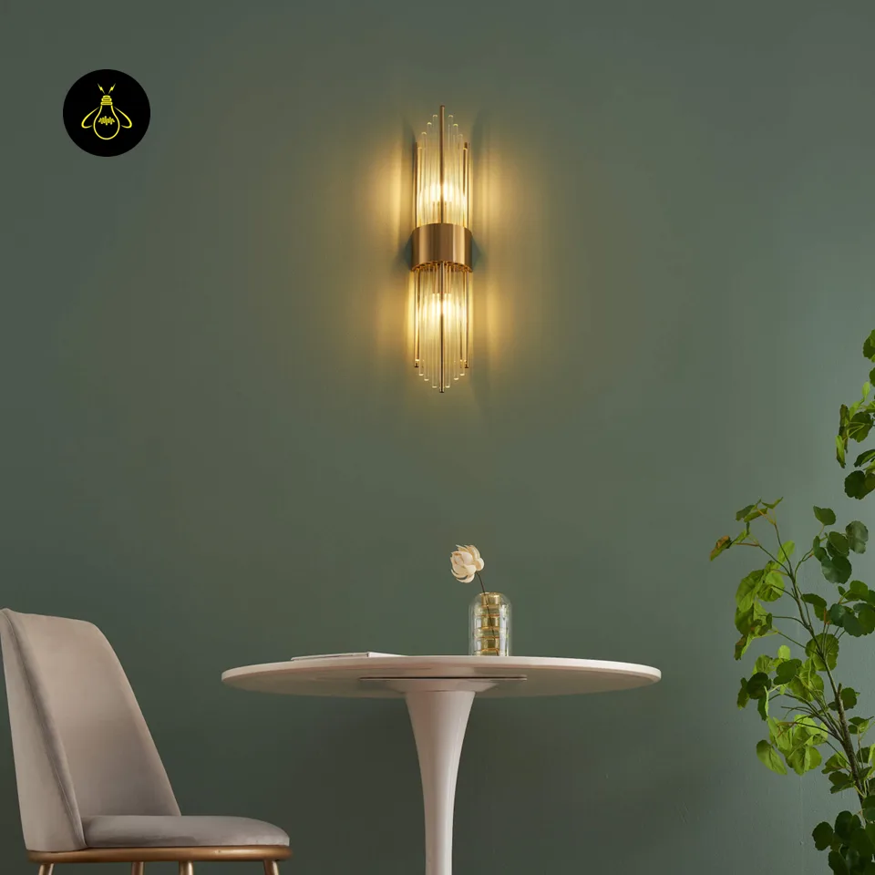 Art Deco Crystal Wall Light – Dania Half-Cylindrical Brass Sconce, 60 cm 13 Vertical ribbed glass pendants of the Dania wall light