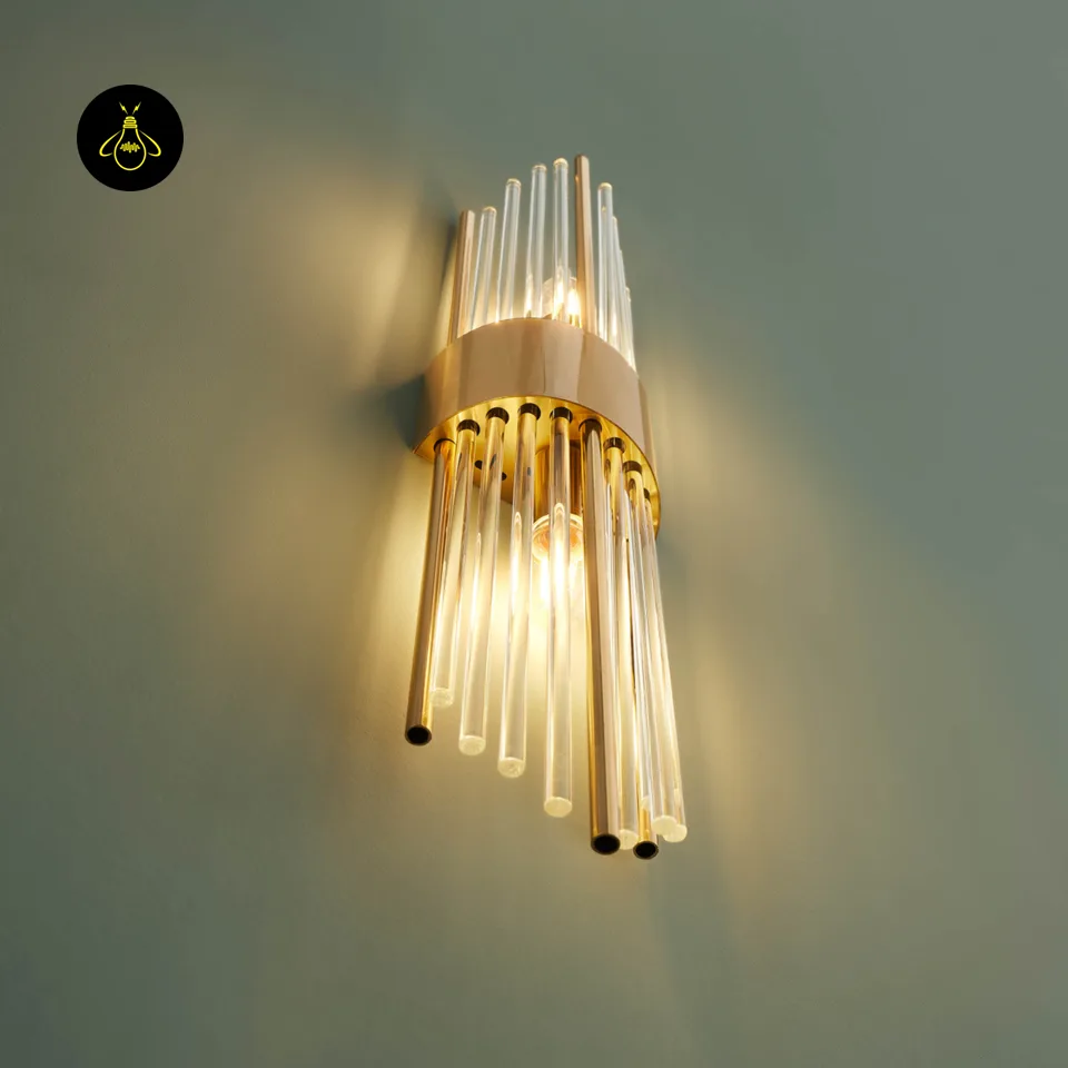 Art Deco Crystal Wall Light – Dania Half-Cylindrical Brass Sconce, 60 cm 14 Dimension drawing of art deco crystal wall light, 60 cm tall