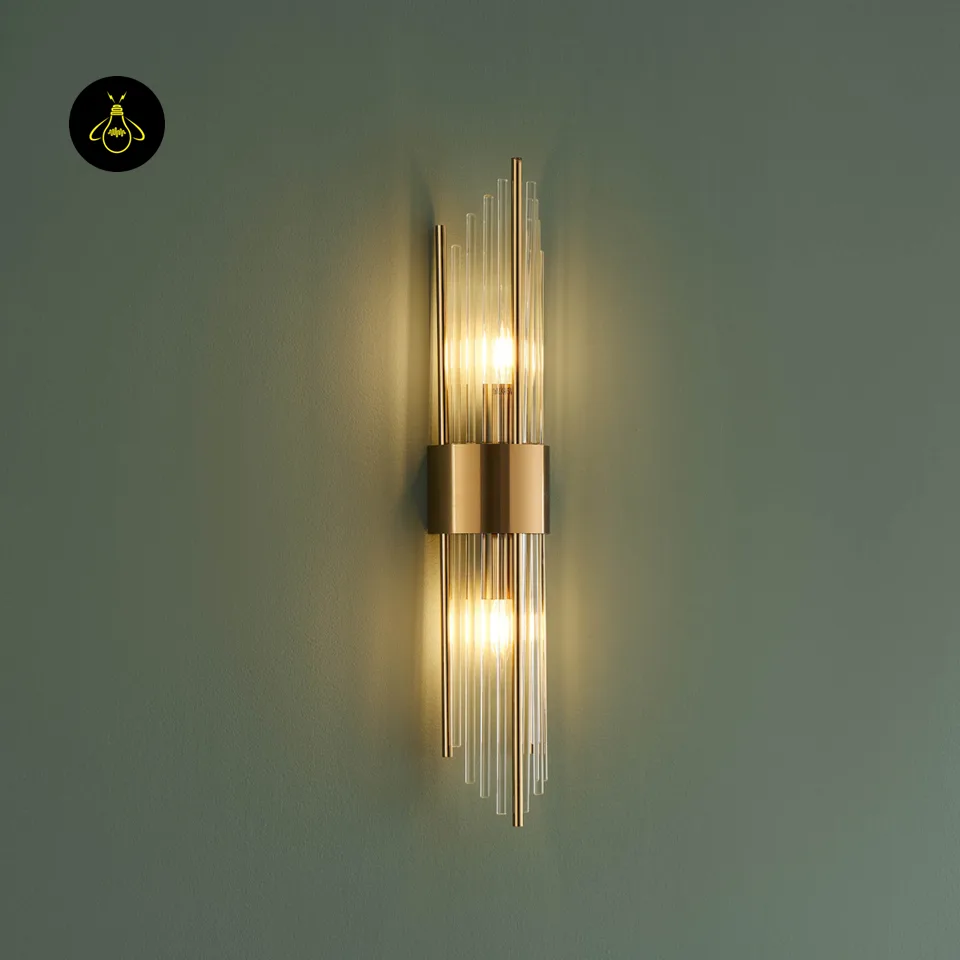 Art Deco Crystal Wall Light – Dania Half-Cylindrical Brass Sconce, 60 cm 2 Dania crystal wall sconce with vertical ribbed glass pendants