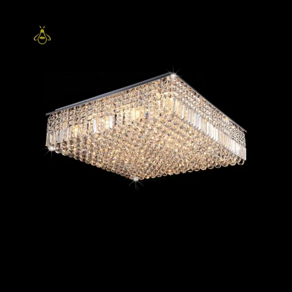 Detail of faceted K9 crystal balls and batons on the crystal flush mount chandelier