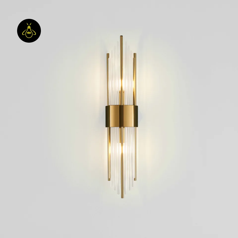 Art Deco Crystal Wall Light – Dania Half-Cylindrical Brass Sconce, 60 cm 5 Ribbed glass pendant detail on art deco wall light