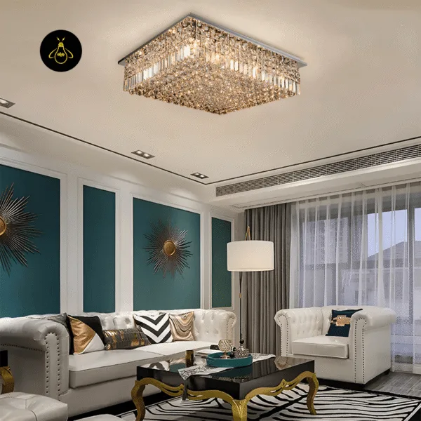 Crystal flush mount chandelier stainless-steel top plate with K9 crystal curtain