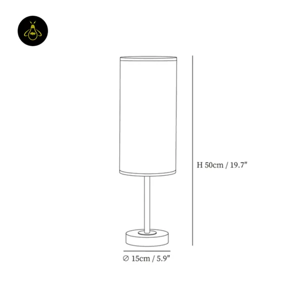 Fabric table lamp size drawing showing 50 cm total height and 15 cm base diameter