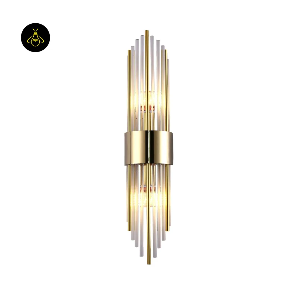 Art Deco Crystal Wall Light – Dania Half-Cylindrical Brass Sconce, 60 cm 7 Art deco crystal wall light mounted in a hallway