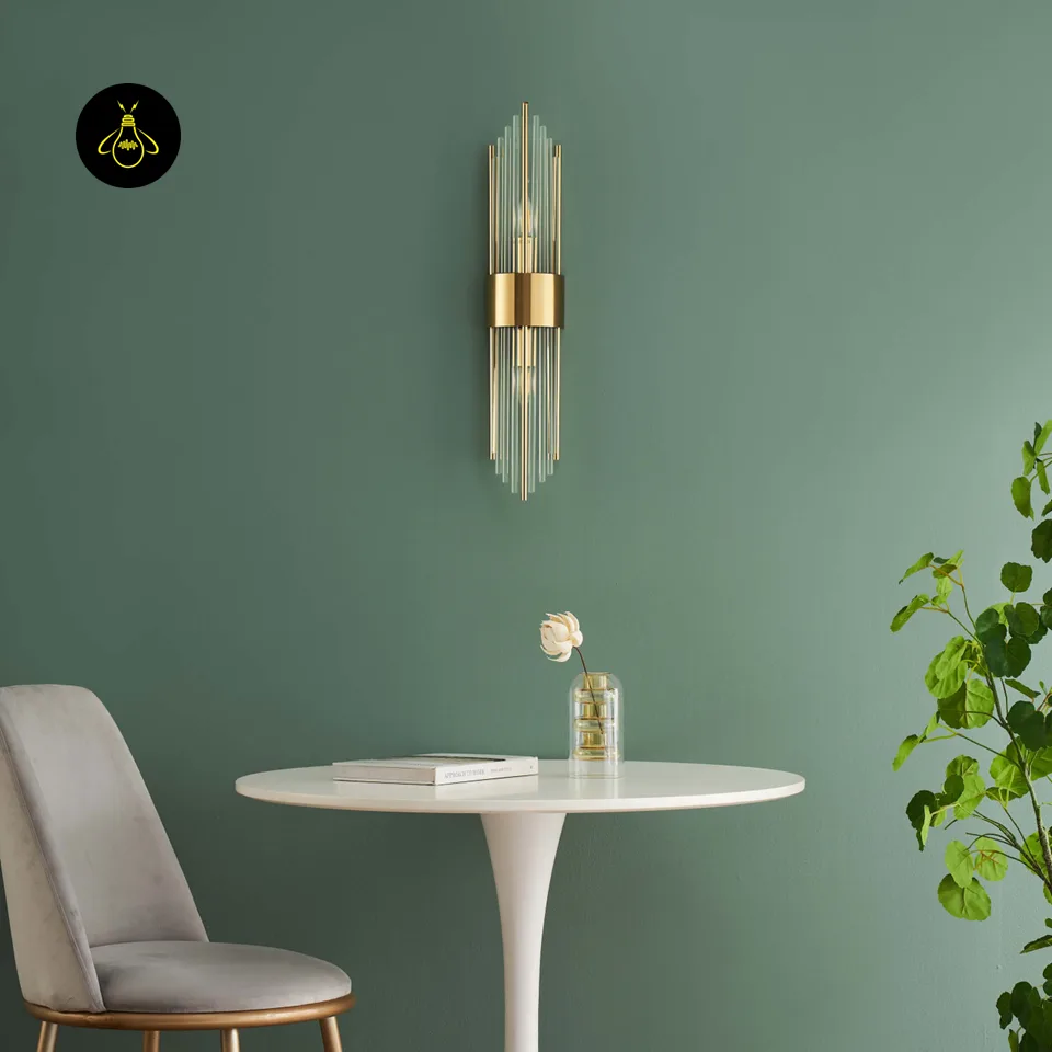 Art Deco Crystal Wall Light – Dania Half-Cylindrical Brass Sconce, 60 cm 9 Art deco crystal wall light in a living space