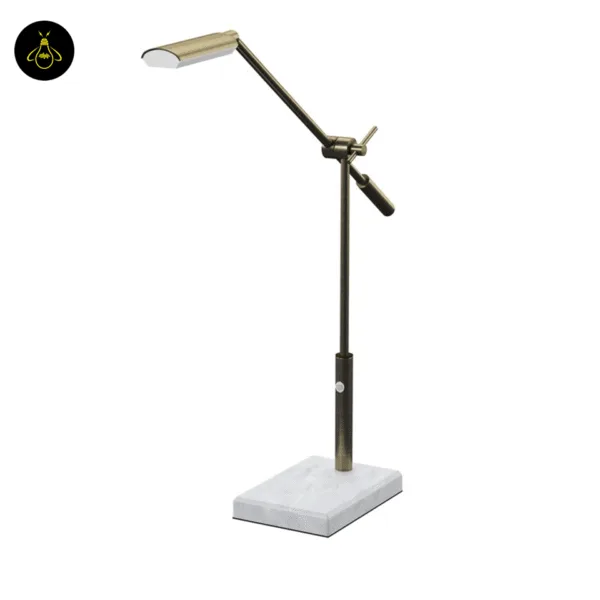 Stylish antique brass desk lamp with marble base and slim LED head