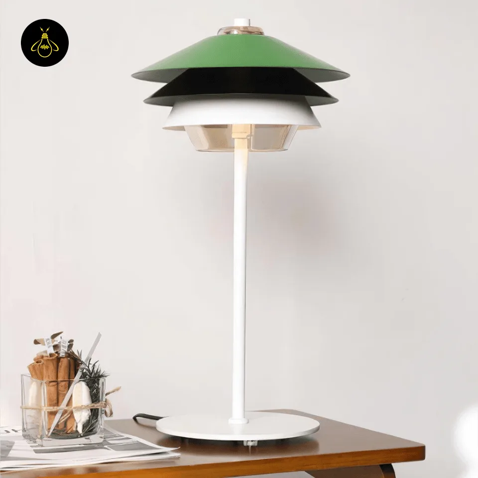 Green Overlay Table Lamp – Layered 54 cm Glass Diffuser Light 6 Green overlay table lamp white stem and round base detail for a modern desk