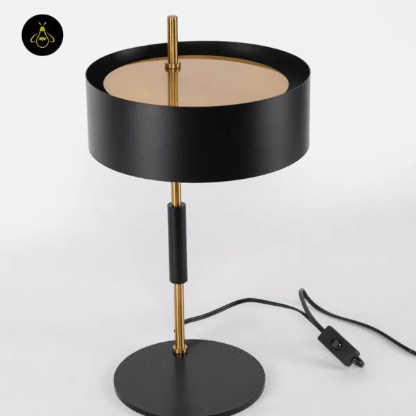 Black gold table lamp with E27 socket and in-line on/off switch detail