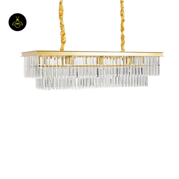 Satin gold crystal chandelier in a contemporary living space