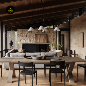 Black-frame white fabric chandelier as a statement piece in a modern home