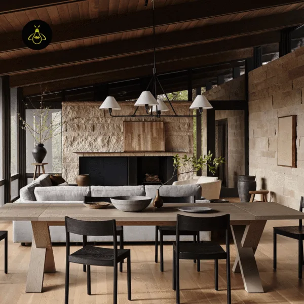 Black-frame white fabric chandelier as a statement piece in a modern home