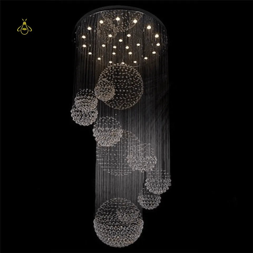 Spiral Raindrop Chandelier – Luxury Crystal Staircase & Foyer Light 7 Spiral crystal staircase chandelier glowing with warm-white LED light