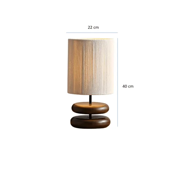 Wabi sabi table lamp dimensions, 40 cm height and 22 cm hemp rope shade