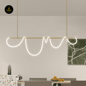 Warm white integrated LED glow of the gold linear chandelier
