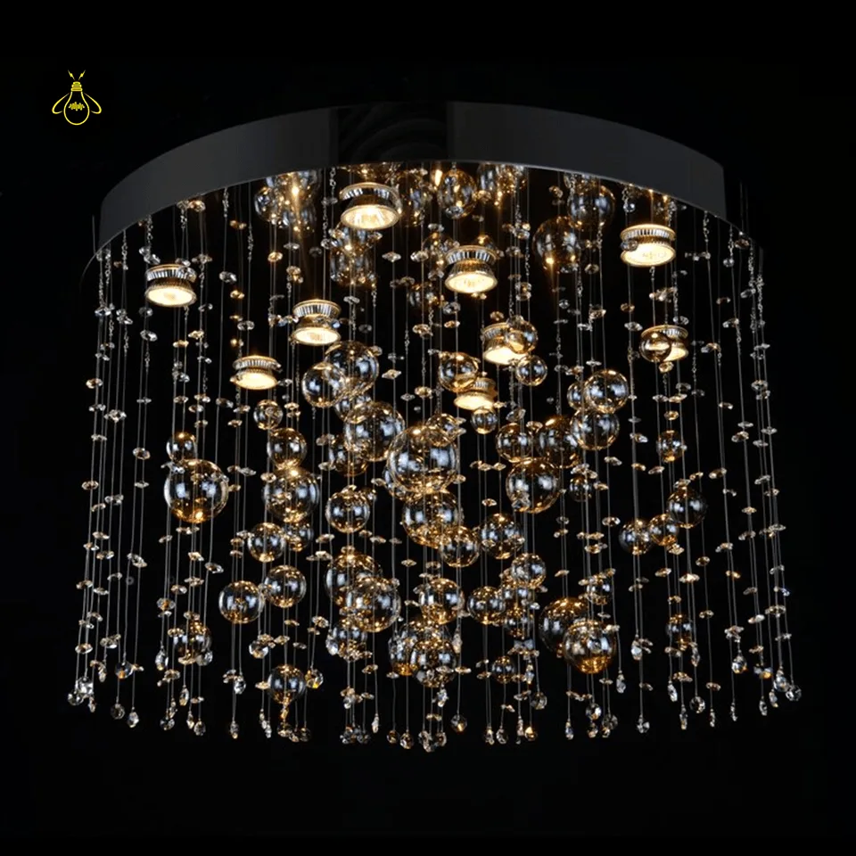 Crystal Ball Chandelier – Gold or Black, Stainless Steel Mirror 12 Warm lighting effect of the crystal ball chandelier – Jagmag Lights