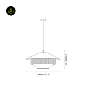 Japanese pendant light dimensions diagram showing 60 cm diameter and 38 cm height