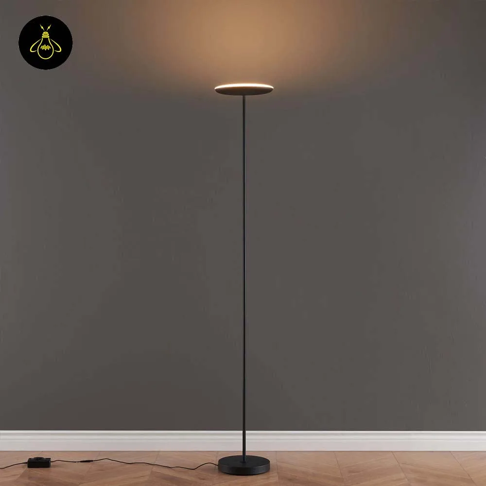 Black LED Floor Lamp – Kalena 182 cm Adjustable Head, 30W Warm White 2 Black LED floor lamp with adjustable head shown upright on a plain background