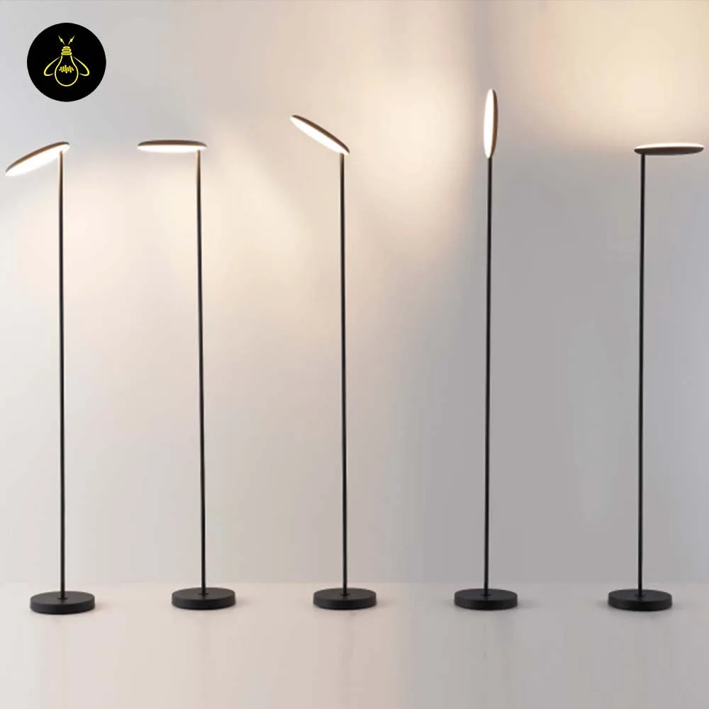Black LED Floor Lamp – Kalena 182 cm Adjustable Head, 30W Warm White 3 Black LED floor lamp with adjustable head turned to a side position
