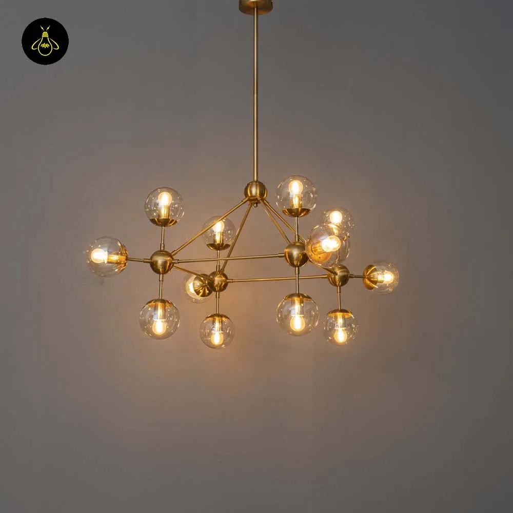 Glass Sphere Chandelier – 12-Globe Vintage Brass, 105 cm | Jagmag Lights 2 Glass sphere pendant light with adjustable suspension height