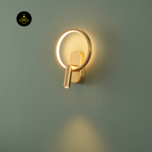 Aluminium and steel circle wall light sconce in gold finish