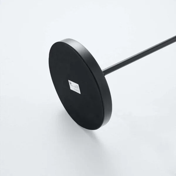 Black amber borosilicate glass floor lamp with teardrop shade on a plain background