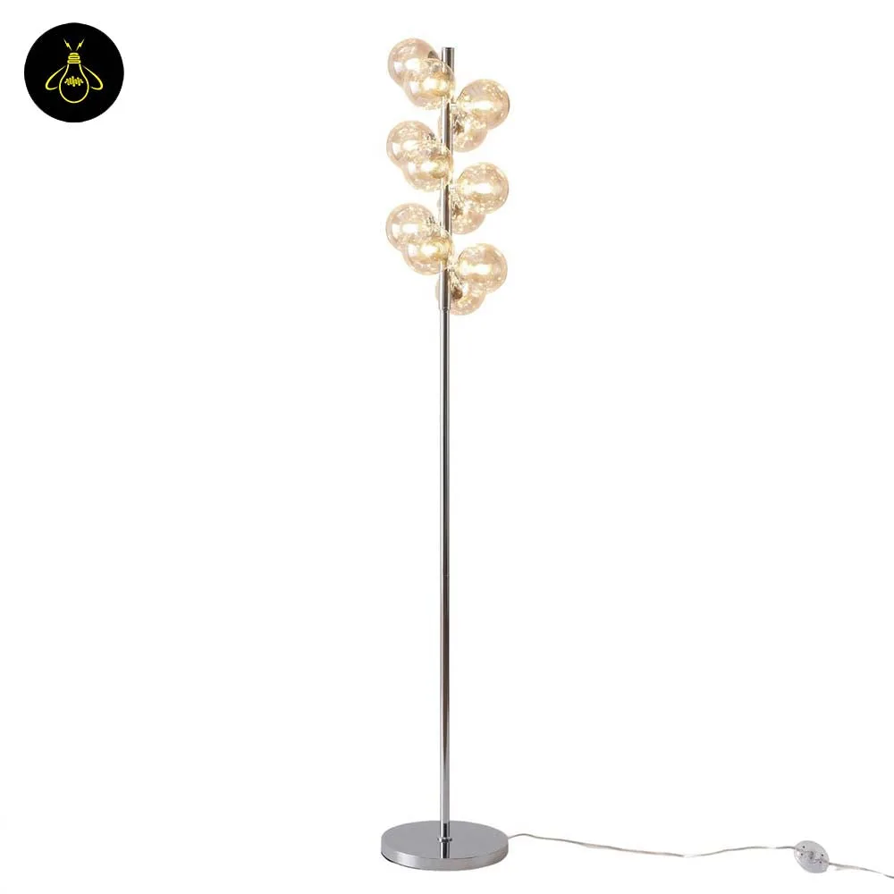 Amber Glass Floor Lamp – 12-Globe Polished Chrome, 157.5 cm 13 Amber glass floor lamp isolated on white background with cable