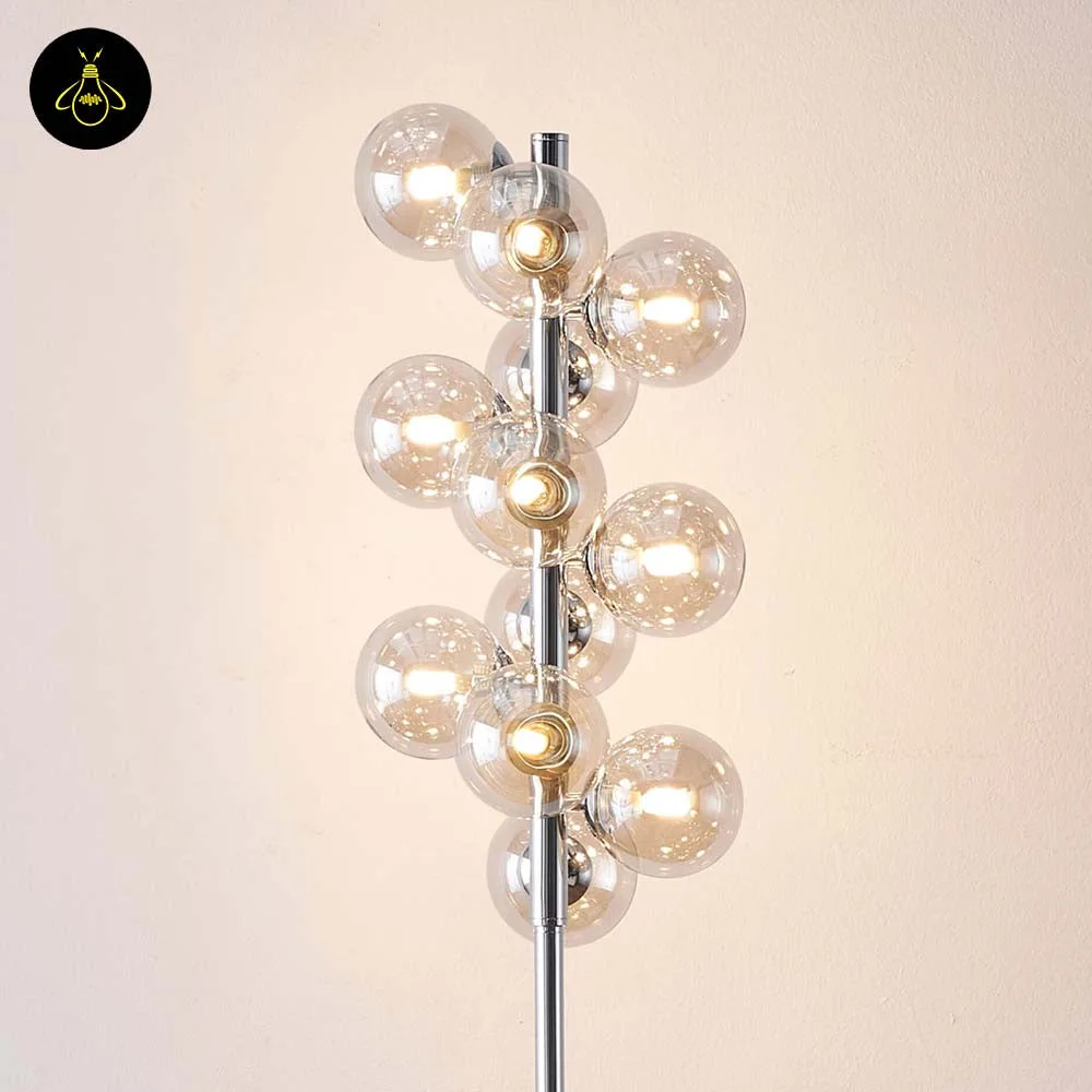 Amber Glass Floor Lamp – 12-Globe Polished Chrome, 157.5 cm 11 Front close-up of multi-globe amber glass floor lamp
