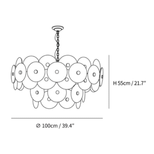 Fluted glass chandelier dimensions, round large 100 cm diameter by 55 cm high