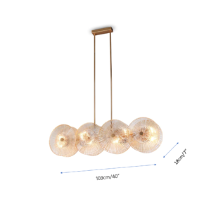 Linear fluted glass chandelier dimensions, 103 cm long by 18 cm wide in gold