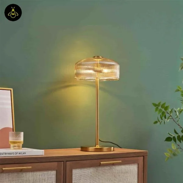 Vintage amber glass table lamp giving warm ambient light