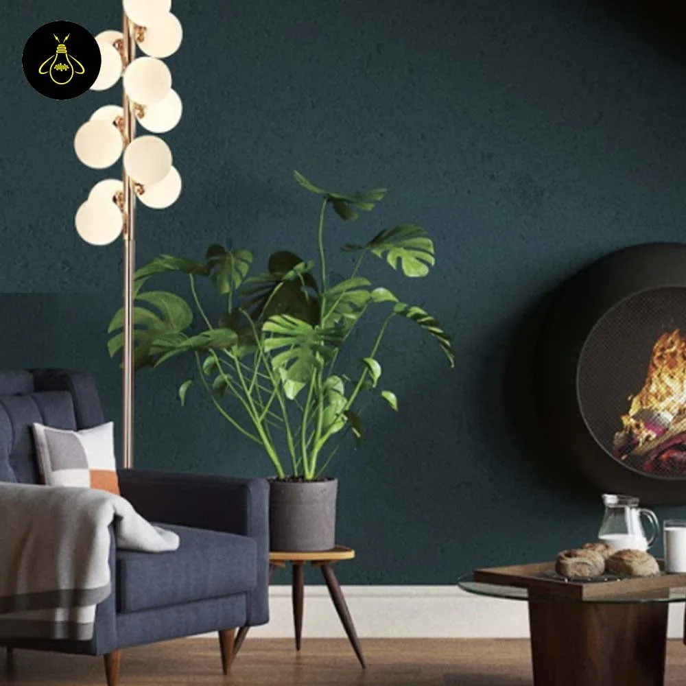 White Globe Floor Lamp – 12 Gold-Framed Opal Spheres | Ambrosia 9 White globe floor lamp lighting a bedroom corner with a soft warm glow beside a sofa
