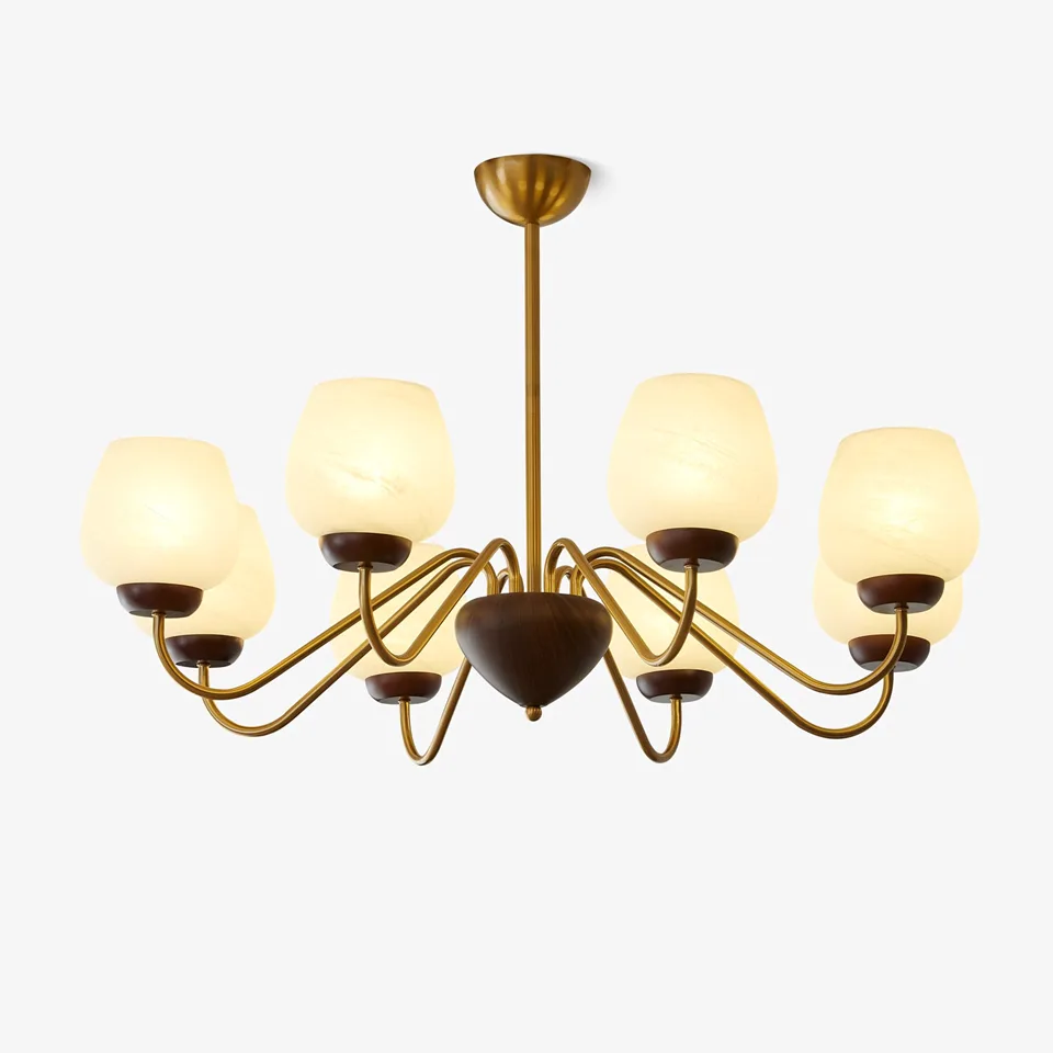 Gold and walnut globe glass hallway chandelier by Jagmag Lights